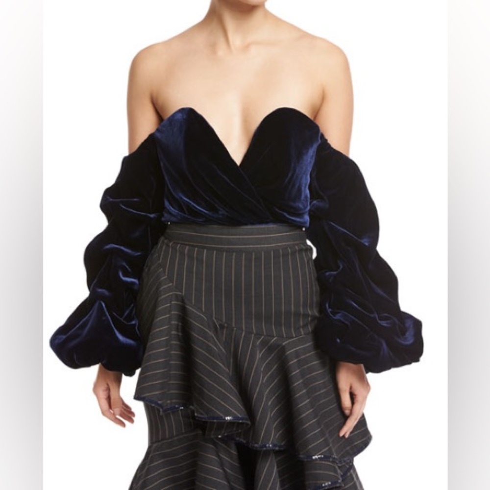 Johanna Ortiz Nikki blue velvet bodysuit 8 NWT